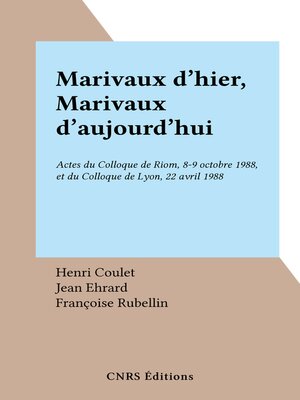 cover image of Marivaux d'hier, Marivaux d'aujourd'hui